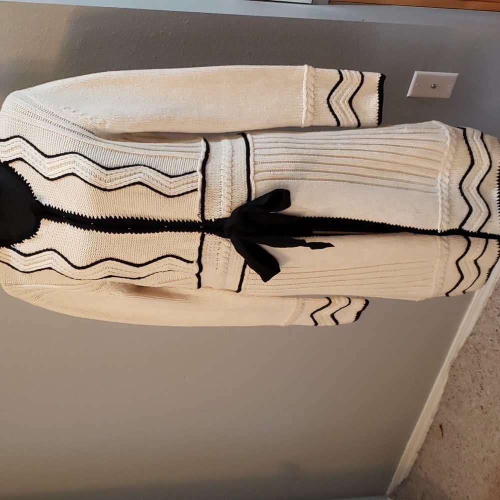 R.E.D. Valentino Long Knit Cream/Black Cardigan